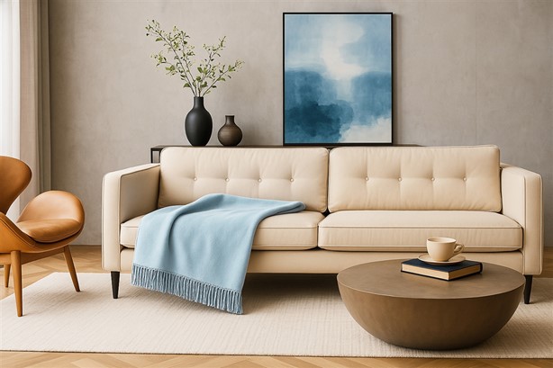 Koc Moca Design 150x200 błękitny z frędzlami – narzuta na łóżko