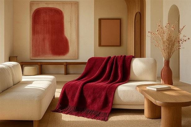 Koc Moca Design 150x200 bordowy z frędzlami – narzuta na łóżko