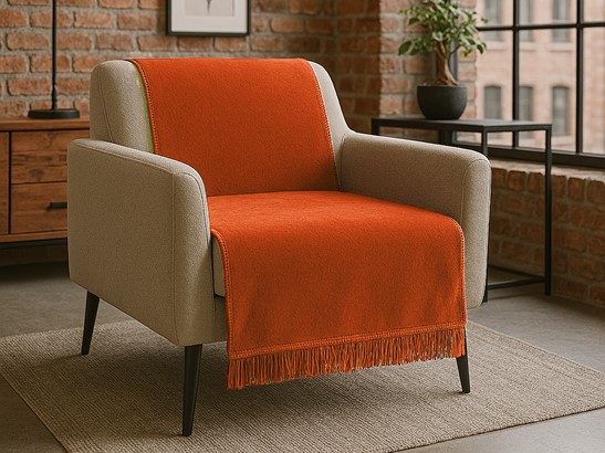 Koc na fotel 50x200 pomarańczowy z frędzlami – Moca Design