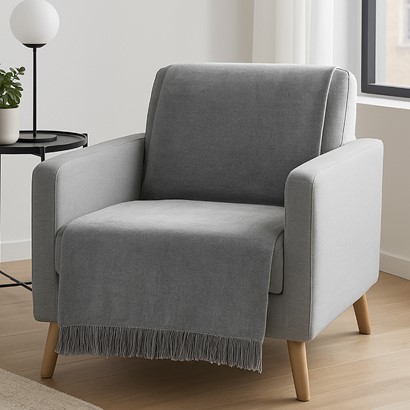 Koc na fotel 50x200 popielaty z frędzlami – Moca Design