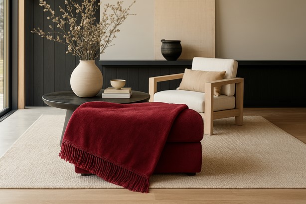Koc Moca Design 150x200 bordowy z frędzlami – narzuta na łóżko