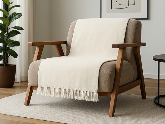 Narzuta na kanapę 100x200 ecru z frędzlami – Moca Design