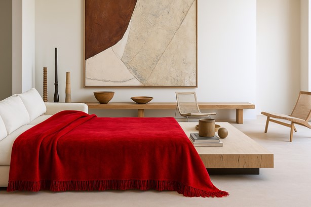 Koc Moca Design 150x200 czerwony z frędzlami – narzuta na łóżko