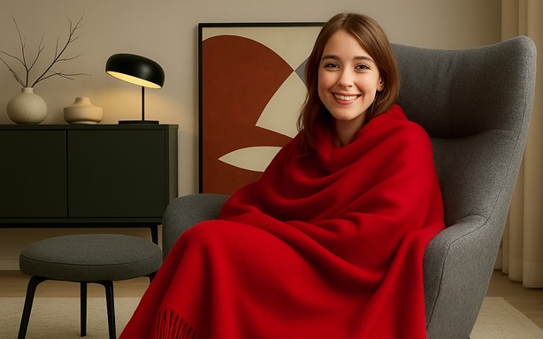 Koc Moca Design 150x200 czerwony z frędzlami – narzuta na łóżko