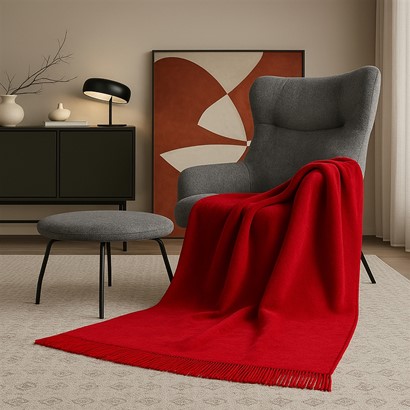Koc Moca Design 150x200 czerwony z frędzlami – narzuta na łóżko