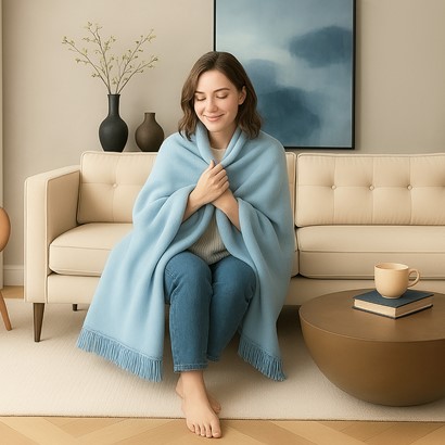 Koc Moca Design 150x200 błękitny z frędzlami – narzuta na łóżko