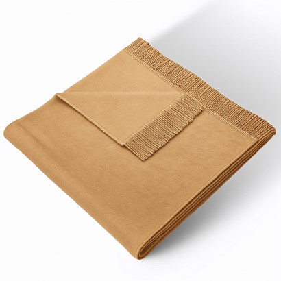 Koc na fotel 50x200 beżowy z frędzlami – Moca Design