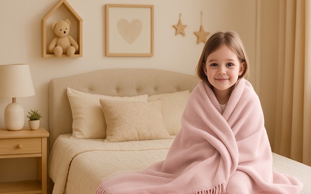 Koc Moca Design 150x200 pudrowy róż z frędzlami – narzuta na łóżko