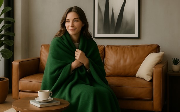 Koc Moca Design 150x200 zielony z frędzlami – narzuta na łóżko