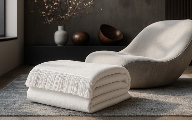 Koc Moca Design 150x200 biały z frędzlami – narzuta na łóżko