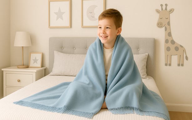 Koc Moca Design 150x200 błękitny z frędzlami – narzuta na łóżko