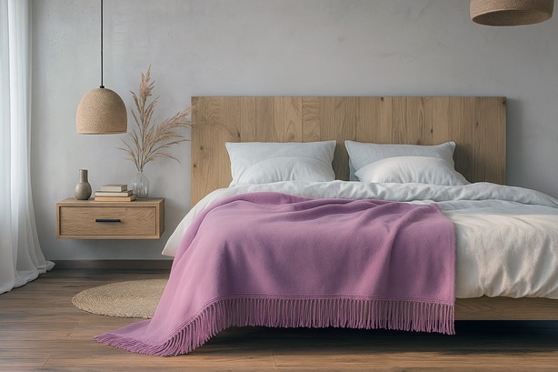  Koc Moca Design 150x200 lawendowy z frędzlami – narzuta na łóżko